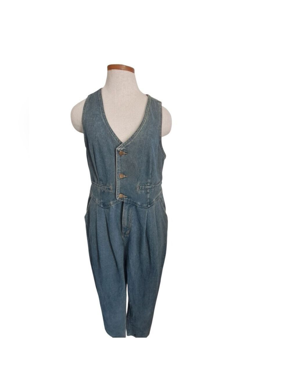 CIDER DARK wash grunge overalls bib vest front pleated western cowgirl belted